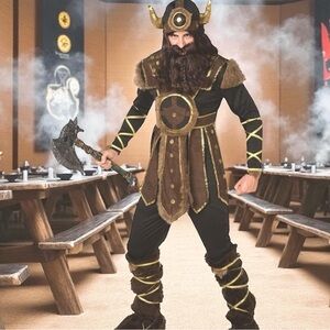 Viking Warrior Costume in Brown and Gold